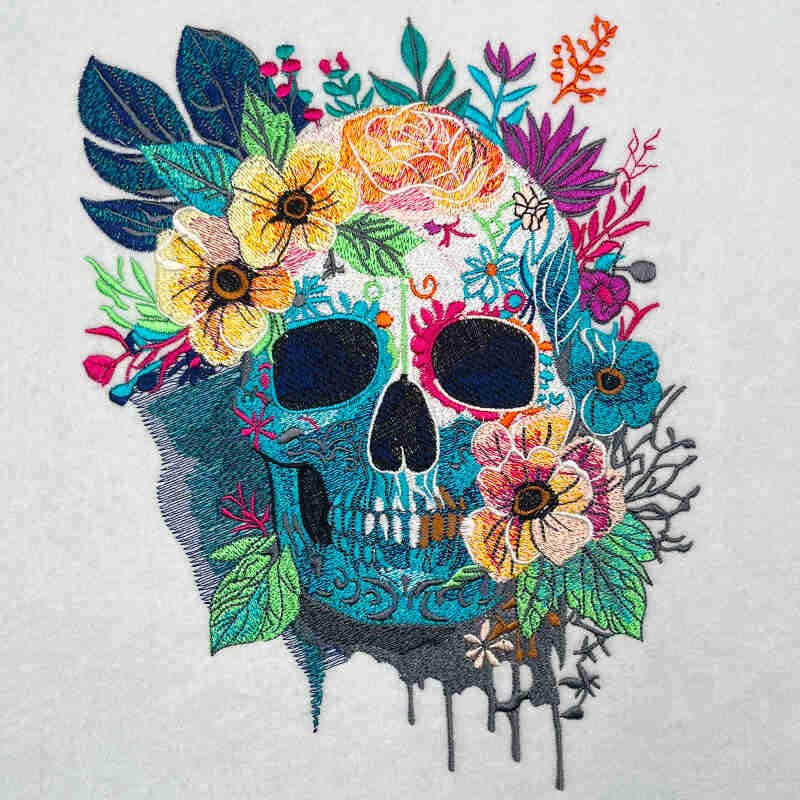 Floral Skull Premium Embroidery Process (Behind the Scenes) | Colorful Botanical Skull Stitch Art | Original EmbroMania Artwork