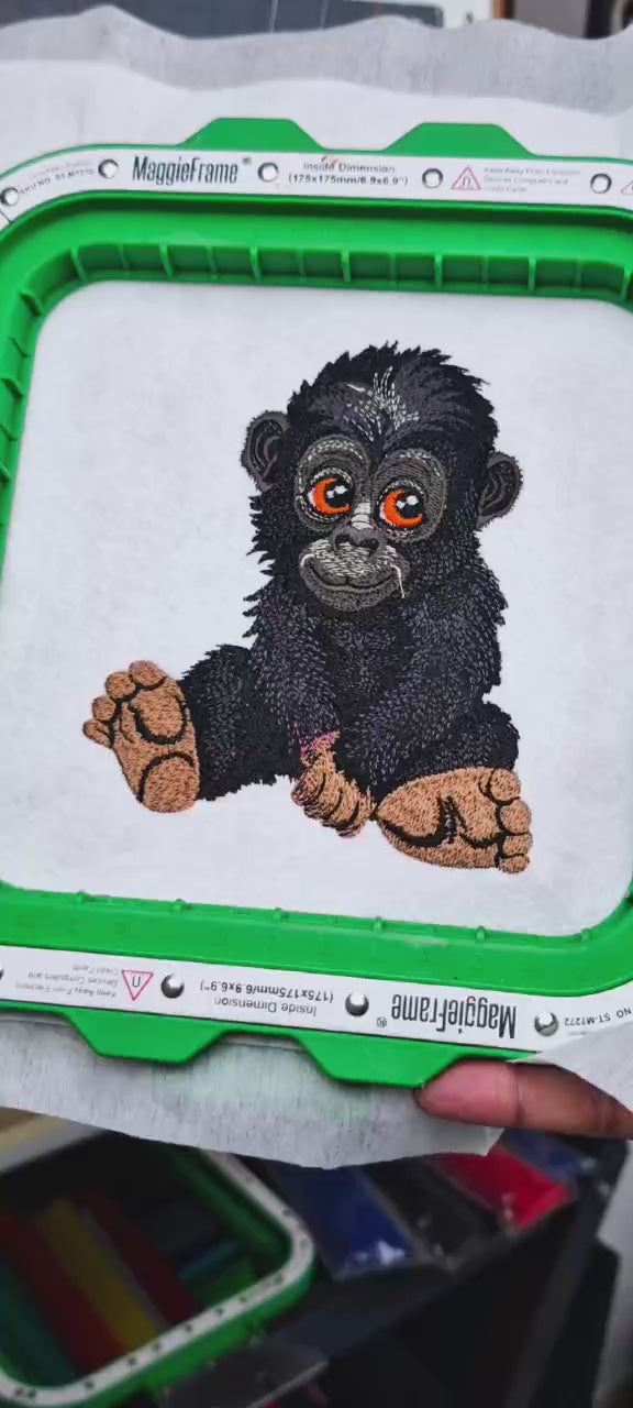 Baby Gorilla — Embroidered Jute Tote | EmbroMania