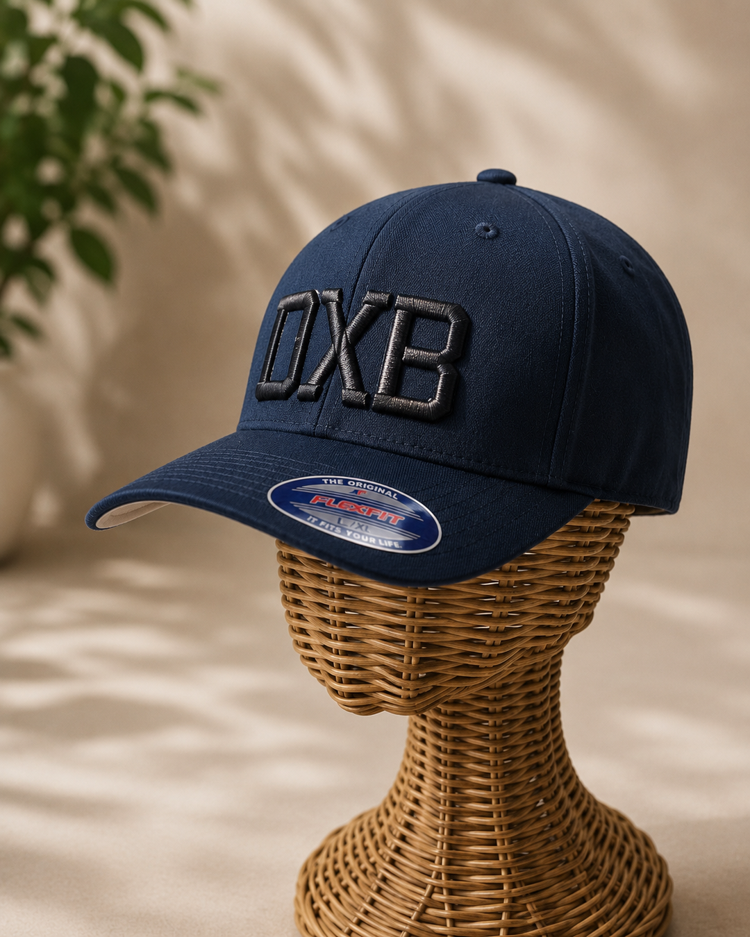 🖤 Shadow – Metro Block 3D Puff · Black charcoal dark grey · Navy Flexfit curved | Hand Finished in Dubai | EmbroMania