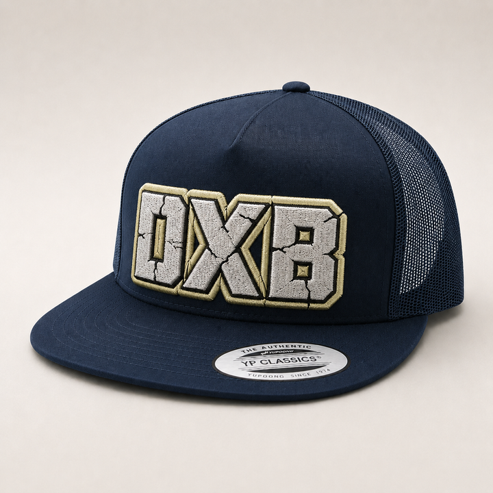 ✨ Slate Gold – Cracked 3D Puff · Light grey fill · Pale chartreuse yellow-green ivory outline · Dark navy flat trucker | Hand Finished in Dubai | EmbroMania
