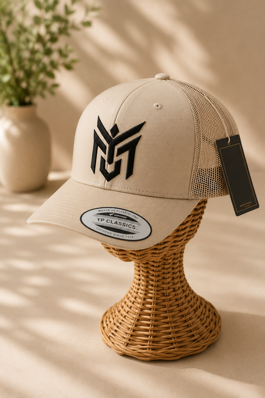 🌊⚔️ Phantom Wing – Talon Wing Crest · White puff · Dark Navy Curved Trucker | Hand Finished in Dubai | EmbroMania