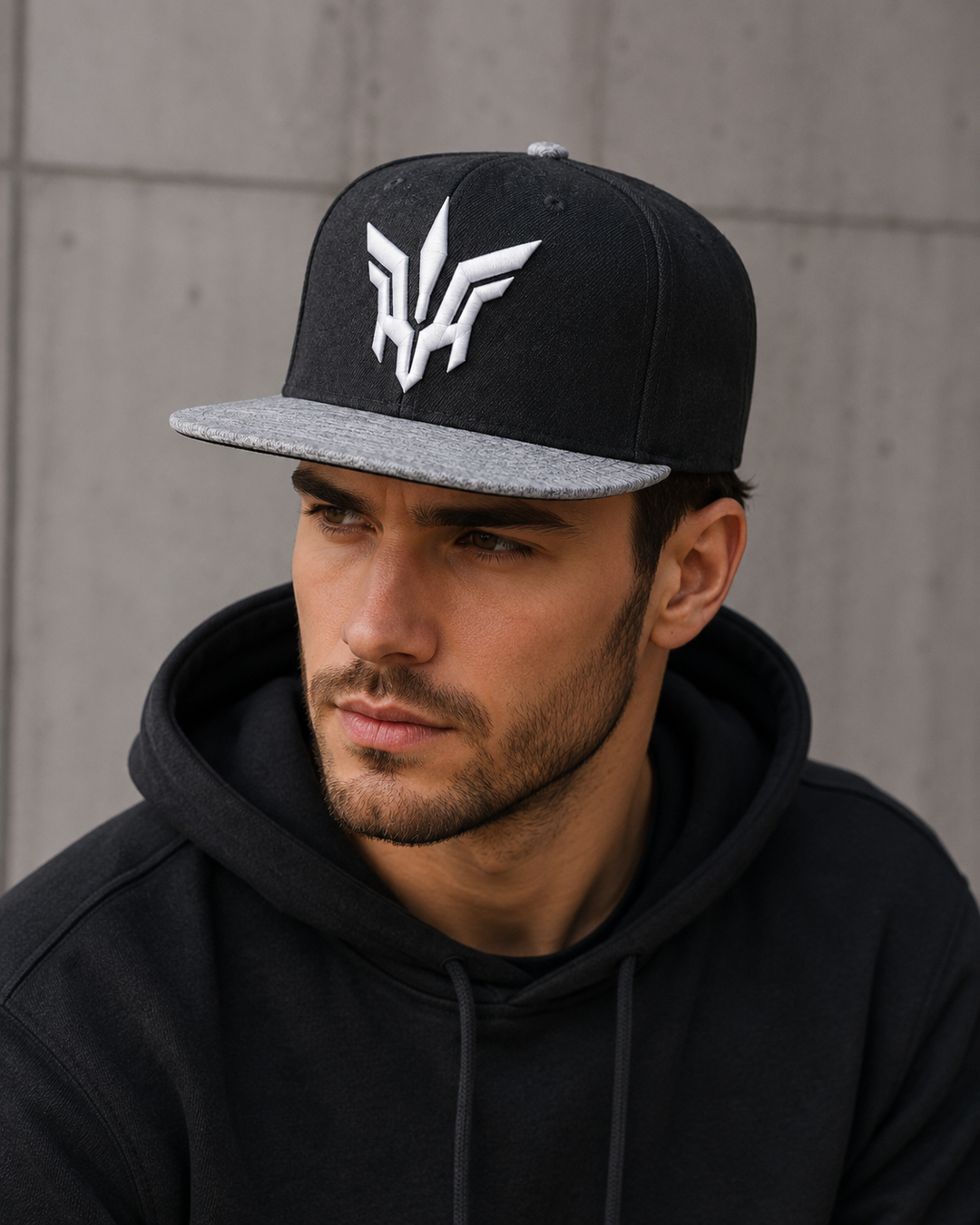 🔵⚔️ Sapphire Flight – Valkyrie Crest · Blue puff · Dark Navy Curved Trucker | Hand Finished in Dubai | EmbroMania