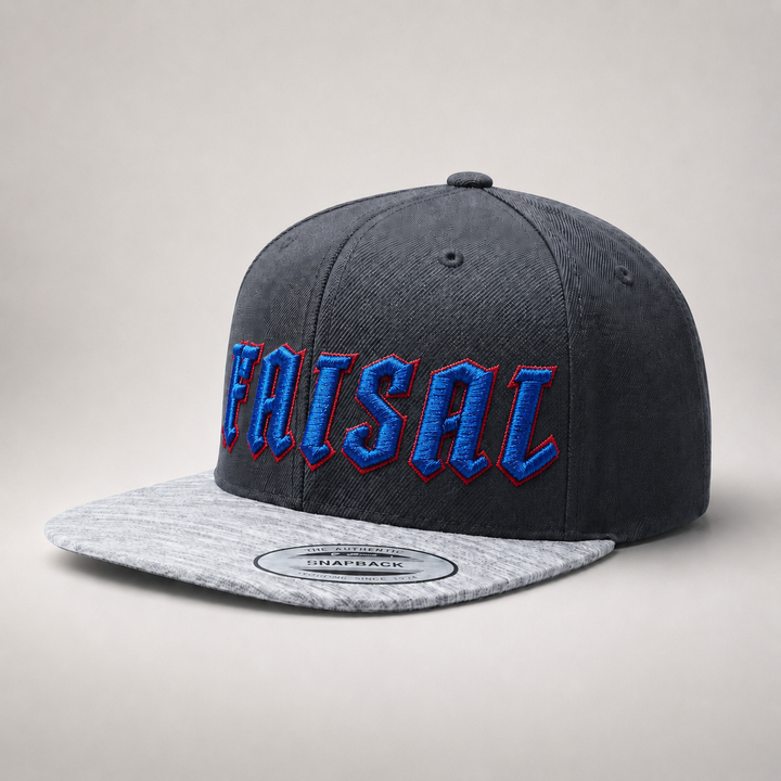 ⚪🔵 Frost Street – Vanguard 3D Puff · White fill · Royal Blue outline · White/Royal Blue Two-Tone Trucker | Hand Finished in Dubai | EmbroMania